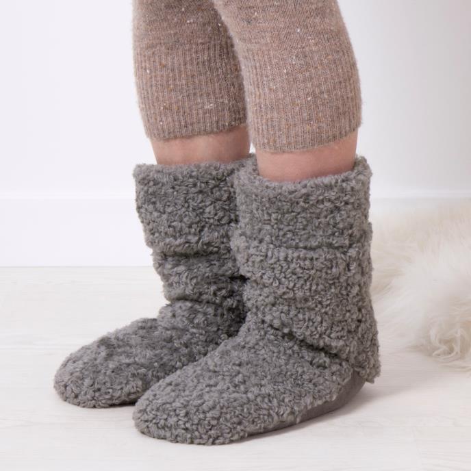 totes toasties® Ladies Faux Fur Bootie Slipper Socks Charcoal
